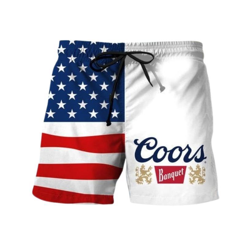 Stop Staring At My Coors Light US Flag Beach Short Summer Gift For Men