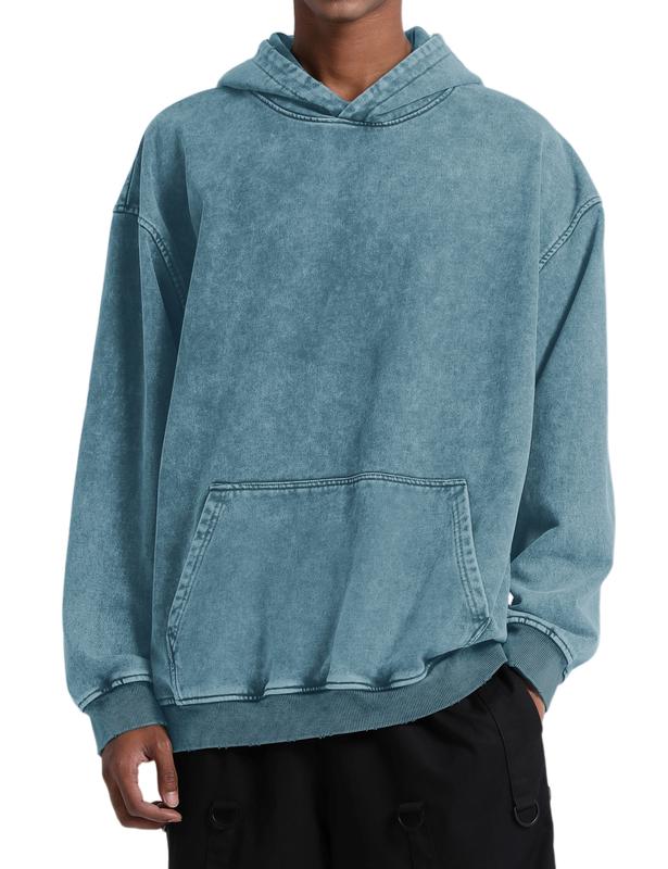 FAIABLE Acid Wash Hoodie - Unisex Oversized Pullover Hoodie for Men - Soft and Warm Fleeced Fabric - High-Quality Long Sleeve - Skateboard Inspired - Solid Color - Kangaroo Pocket - Bleach Effect - Perfect for Layering or Lounging