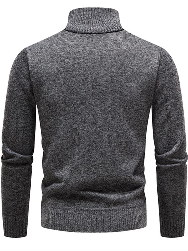 Men's Patchwork Zipper Pocket Half Placket Sweater, Regular Fit Casual Long Sleeve High Neck Jumper for Fall & Winter, Fashion Men's Knitwear for Daily Wear, Fall Clothes 2024