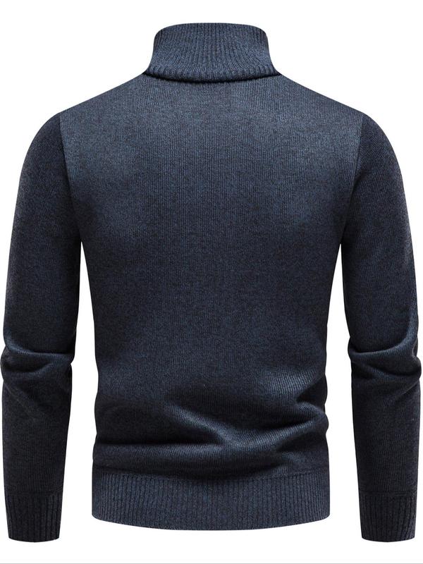 Men's Patchwork Zipper Pocket Half Placket Sweater, Regular Fit Casual Long Sleeve High Neck Jumper for Fall & Winter, Fashion Men's Knitwear for Daily Wear, Fall Clothes 2024