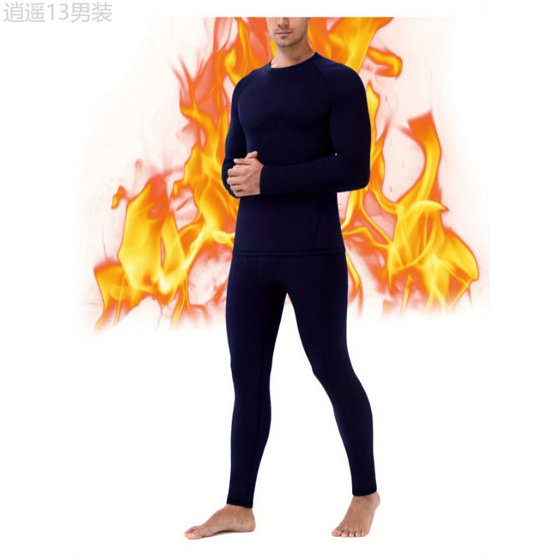 Roadbox Autumn and winter Thermal Underwear for Men, Super Warm Fleece Lined Mens Winter Base Layer Set Running Compression Long Johns Fabric Menswear