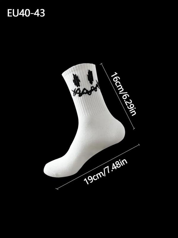 Men's Random Cartoon Print Athletic Socks, Casual Moisture Wicking Sports Crew Socks,  Leg Warmers, Soft Comfy Breathable Sports Socks for All Seasons Daily Wear