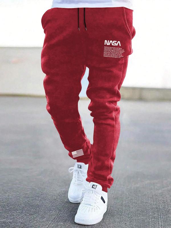 Men's Letter Print Drawstring Waist Sweatpants, Regular Fit Casual Pocket Jogger Pants for Summer, Men's Trousers for Daily Wear