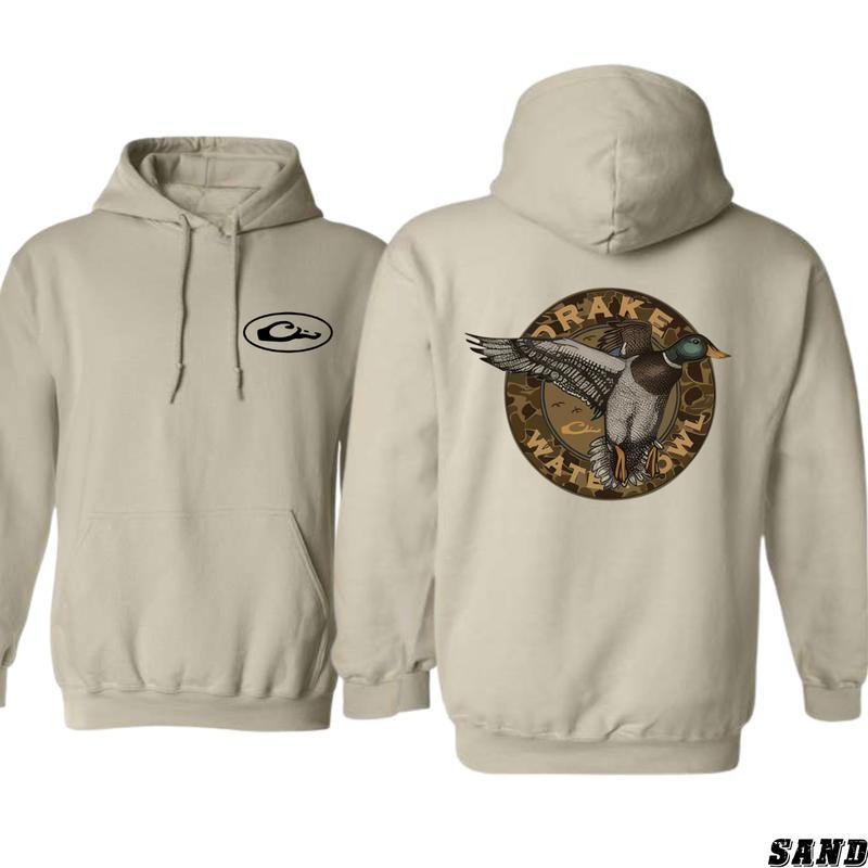 Drake Waterfowl Hoodie, Bold Flying Duck and Camo Design, Perfect for Waterfowl Hunters and Outdoor Enthusiasts, Unisex Hoodie Offering Comfort