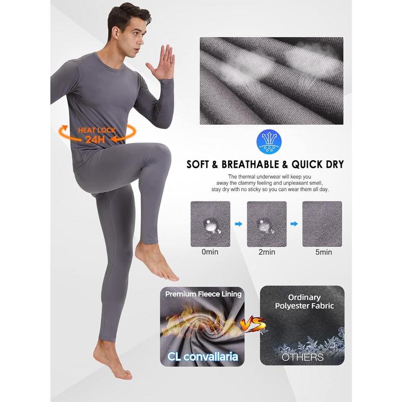 2 Pack Long Johns Thermal Underwear for Men Soft Fleece Lined Base Layer Cold Weather Set XS-4XL