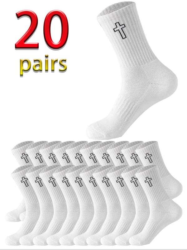 Men's Solid Mid-calf Socks, 20 Pairs Casual Comfortable Breathable Socks for Daily Wear, Men's Socks for All Seasons