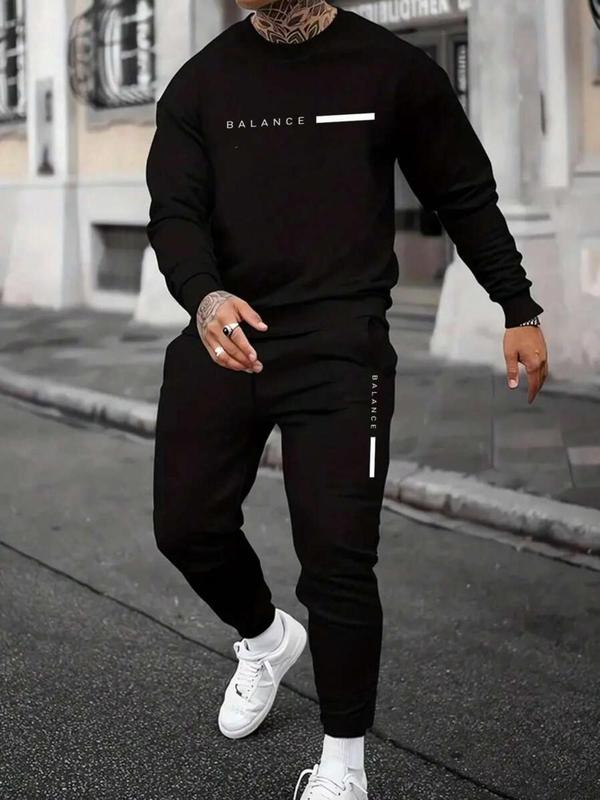 Men's Letter Print Drop Shoulder Sweatshirt & Drawstring Waist Pocket Sweatpants Set, Regular Fit Casual Fashion Cozy Breathable Two-piece Outfits for Daily Wear, Men's Clothes for Spring & Fall