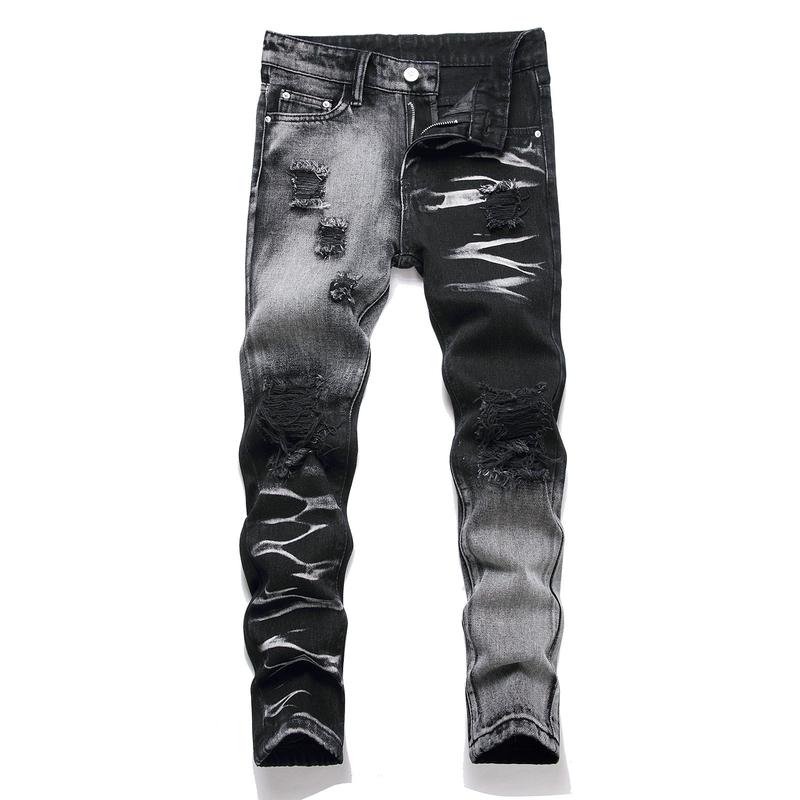 Boy's Skinny Fit Ripped Destroyed Distressed Fashion Youth Men Denim Jeans Pants