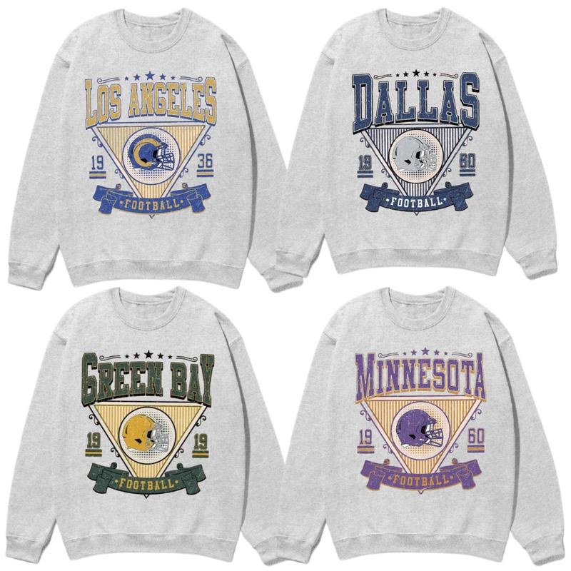 Vintage All Team Football Sweatshirt with Big Words Logo and Graphic Tees for Football Fans Ash Grey Color Vintage Sweatshirt Football Sweatshirt Shirt Unisex Sweatshirt