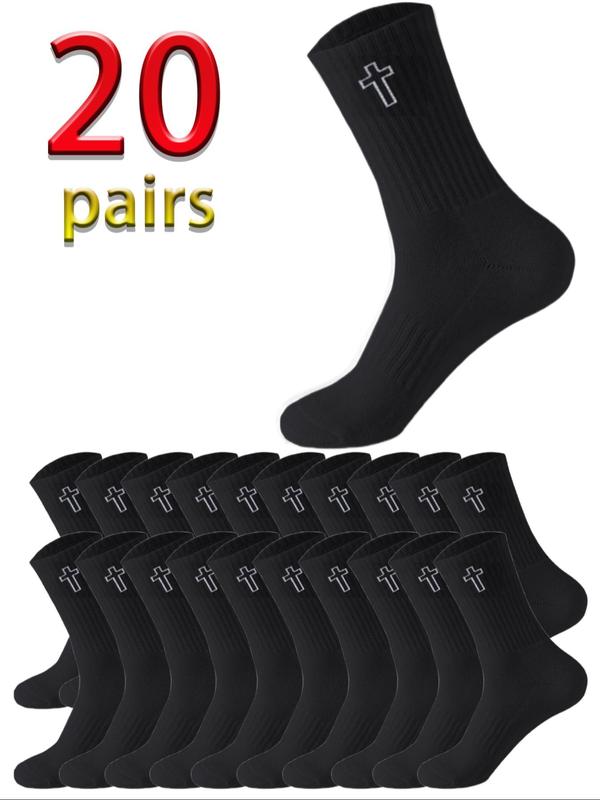 Men's Solid Mid-calf Socks, 20 Pairs Casual Comfortable Breathable Socks for Daily Wear, Men's Socks for All Seasons