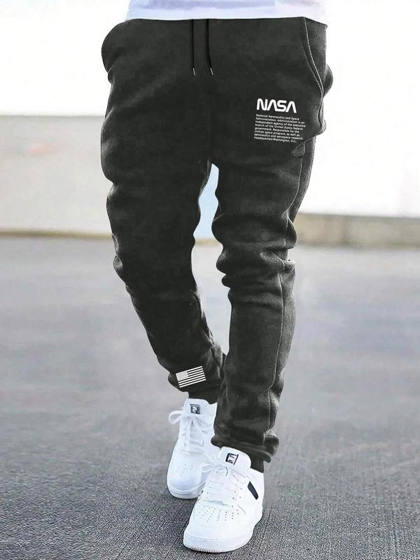 Men's Letter Print Drawstring Waist Sweatpants, Regular Fit Casual Pocket Jogger Pants for Summer, Men's Trousers for Daily Wear