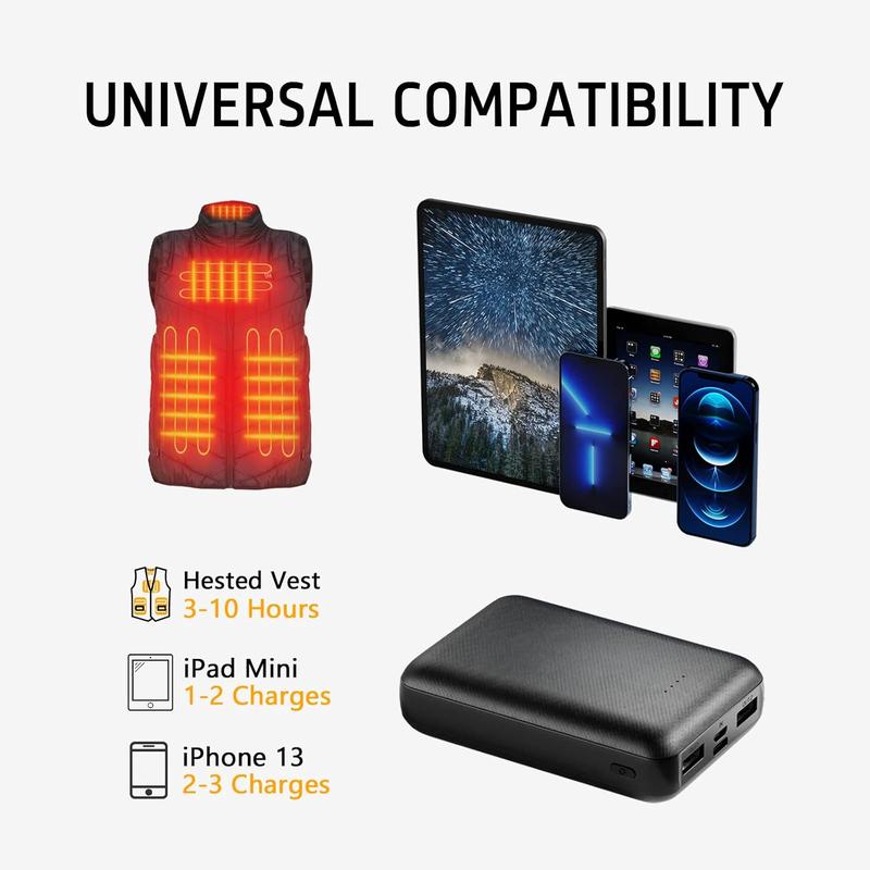 5V 2A Rechargeable  Pack for Heated Vest 10000mah Heated Jacket  Power  for Heated Vests Heated Jackets Heated Hoodies for Men Women(No DC Port, Not Suit for 7.4v)