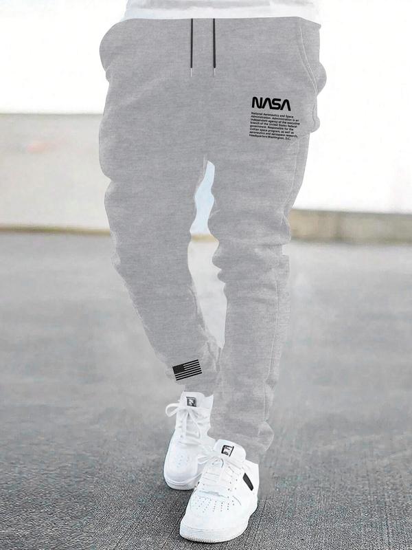 Men's Letter Print Drawstring Waist Sweatpants, Regular Fit Casual Pocket Jogger Pants for Summer, Men's Trousers for Daily Wear