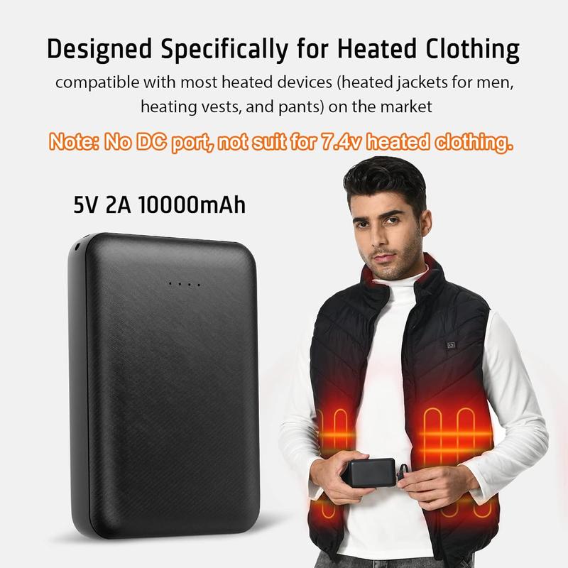 5V 2A Rechargeable  Pack for Heated Vest 10000mah Heated Jacket  Power  for Heated Vests Heated Jackets Heated Hoodies for Men Women(No DC Port, Not Suit for 7.4v)