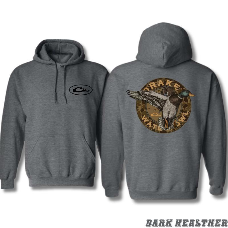 Drake Waterfowl Hoodie, Bold Flying Duck and Camo Design, Perfect for Waterfowl Hunters and Outdoor Enthusiasts, Unisex Hoodie Offering Comfort