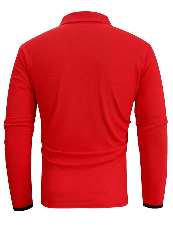 Men's Solid Color Long Sleeve Polo Shirt, Casual Regular Fit Button Collared Top for Spring & Fall, Men's Clothes for Daily Wear Basic Tops Longsleeves