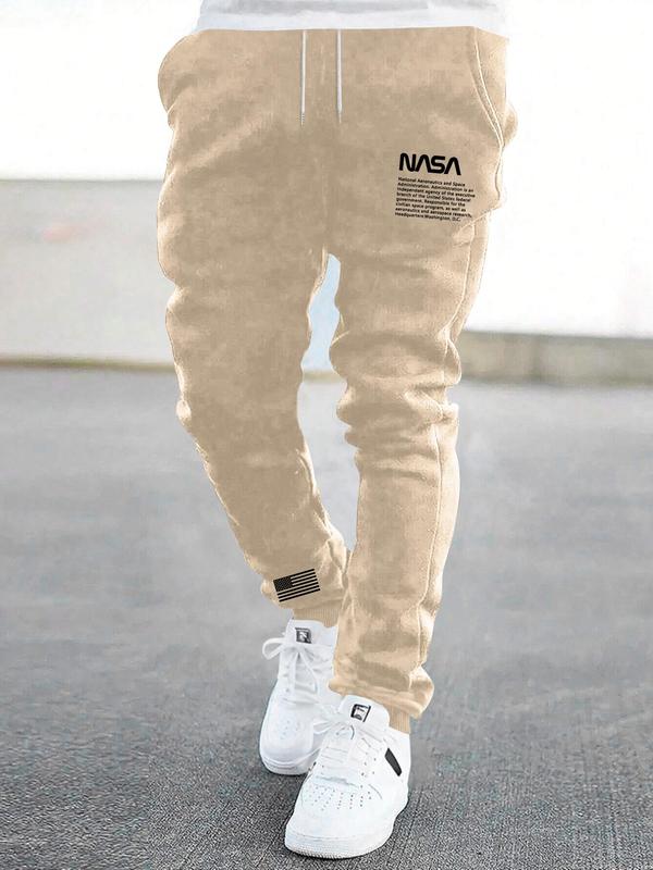 Men's Letter Print Drawstring Waist Sweatpants, Regular Fit Casual Pocket Jogger Pants for Summer, Men's Trousers for Daily Wear