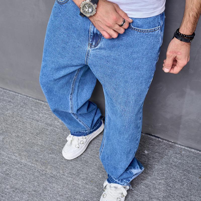 Stylish Loose Spliced Men Straight Jeans Pants Streetwear Motorcycle Male Casual Denim Trousers Menswear Underwear Human Beige Pocket Plain