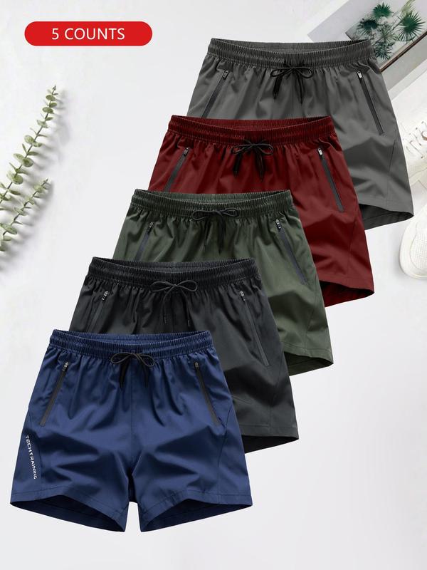 Men's Letter Print Drawstring Waist Shorts, Casual Regular Fit Zipper Pocket Straight Leg Shorts for Daily Wear, Men's Bottoms for All Seasons