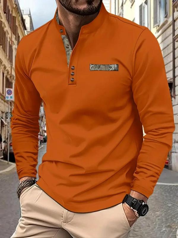 Men's Print Long Sleeve Button Detail Shirt, Loose Casual Comfy Top for Fall & Winter, Men's Clothes for Daily Wear