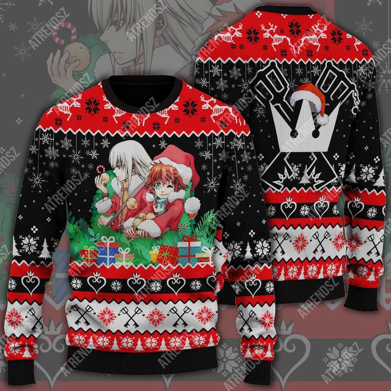 Unifinz Kingdom Hearts Sweater Sora Riku Red Christmas Suit Gifts Black Red Ugly Sweater 2023