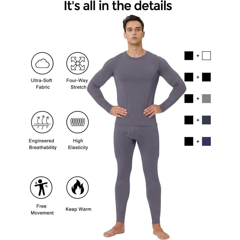 2 Pack Long Johns Thermal Underwear for Men Soft Fleece Lined Base Layer Cold Weather Set XS-4XL