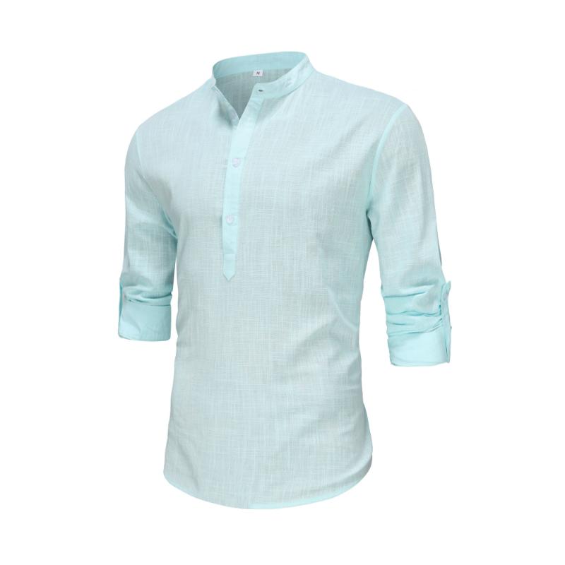 Casual All-match Men's Solid Long Sleeve Shirt With Button & Boat Neck, Spring Fall Outdoor