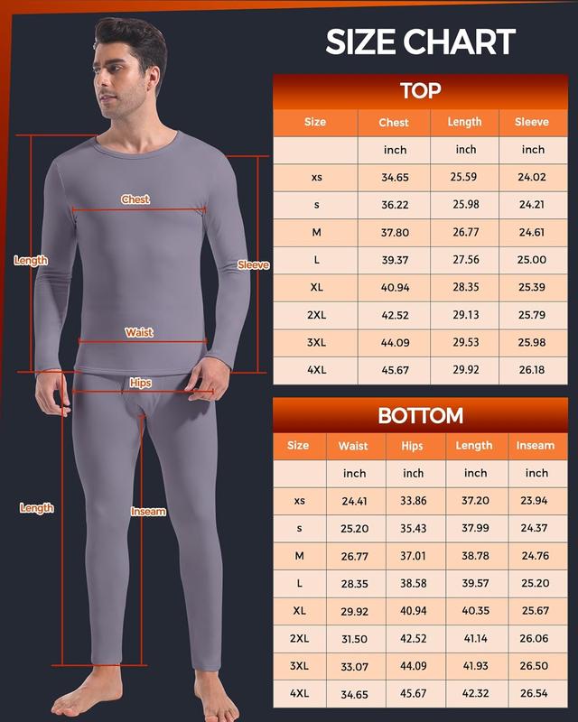 2 Pack Long Johns Thermal Underwear for Men Soft Fleece Lined Base Layer Cold Weather Set XS-4XL