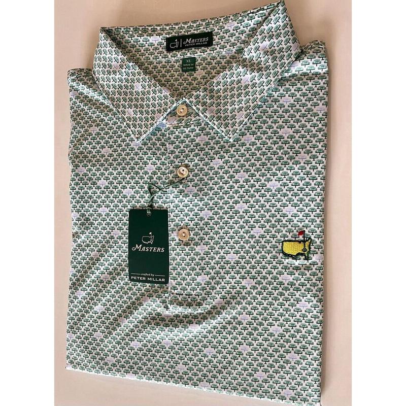 2024 Masters by Peter Millar XL Men's Golf Shirt Green Leaderboard Print Polo