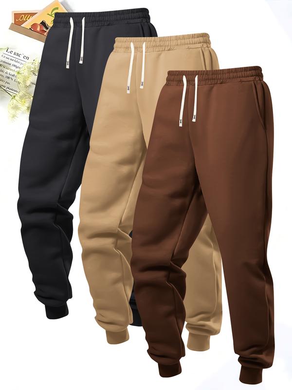 3 pack-Men's Solid Pocket Drawstring Waist Pants, Casual Comfy Loose Elastic Waist Trousers for Daily Wear and Suitable for outdoor leisure sports,Pants for Men, Knitting Bottoms for Fall Fall Clothes 2024 drawstring  sweatpants Menswear Beige