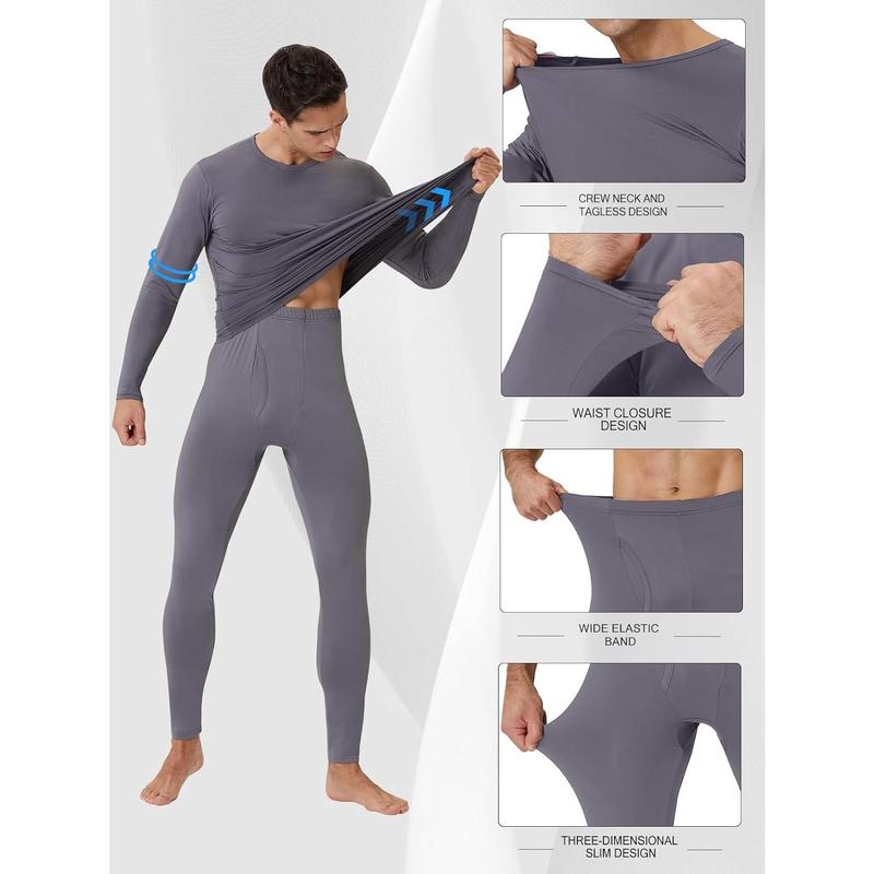 2 Pack Long Johns Thermal Underwear for Men Soft Fleece Lined Base Layer Cold Weather Set XS-4XL