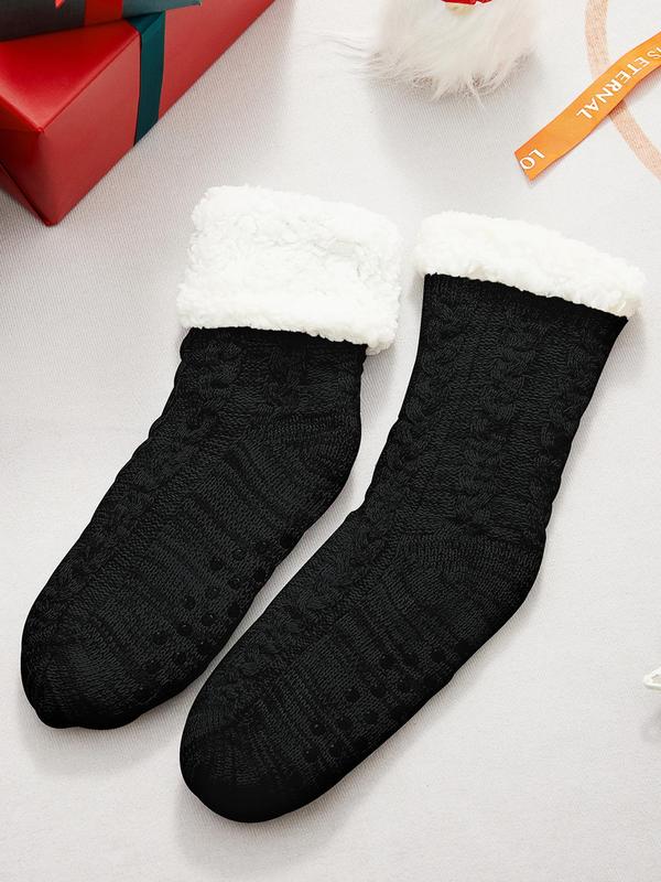 Men's Colorblock Textured Crew Socks, Casual Soft Comfy Warm Socks for Winter, Fleece Lined Slipper Socks, Comfortable Sleep Socks, Winter Home Indoor Socks, Men's Socks for Daily Wear