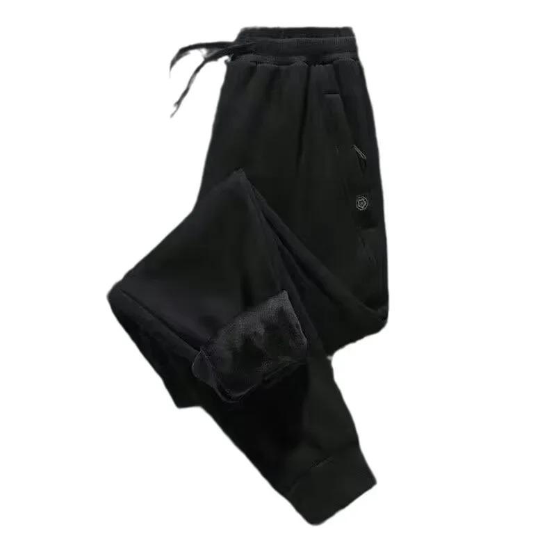 Men's Winter Fleece-lined Thickened Trousers Solid Color Warm Bunded Feet Casual Pants Loose Fit Men's Wear