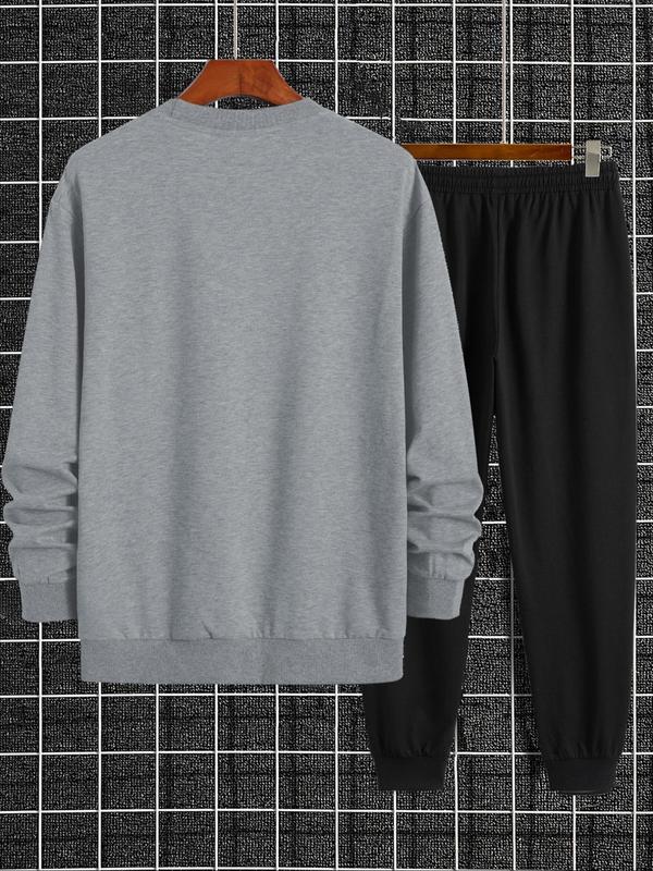 Two-Piece Set Men's Letter Print Sweatshirt & Pocket Sweatpants, Regular Fit Casual Round Neck Long Sleeve Pullover & Elastic Waist Trousers, Men's Two-piece Outfits for Fall & Winter