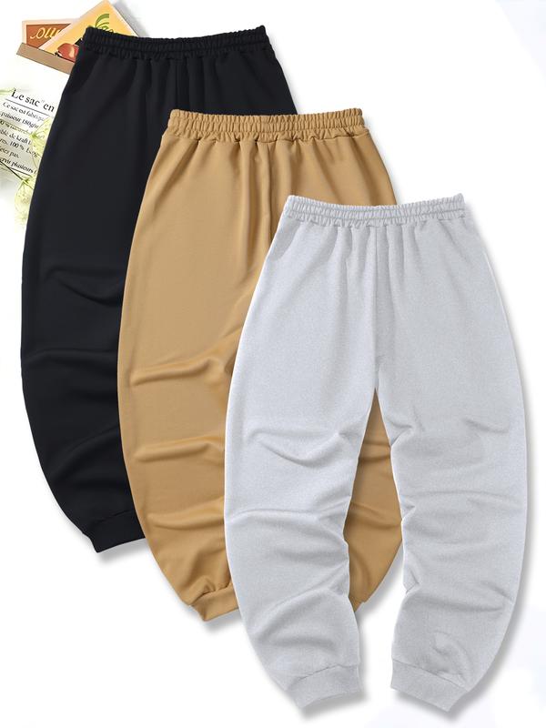 3 pack-Men's Solid Pocket Drawstring Waist Pants, Casual Comfy Loose Elastic Waist Trousers for Daily Wear and Suitable for outdoor leisure sports,Pants for Men, Knitting Bottoms for Fall Fall Clothes 2024 drawstring  sweatpants Menswear Beige