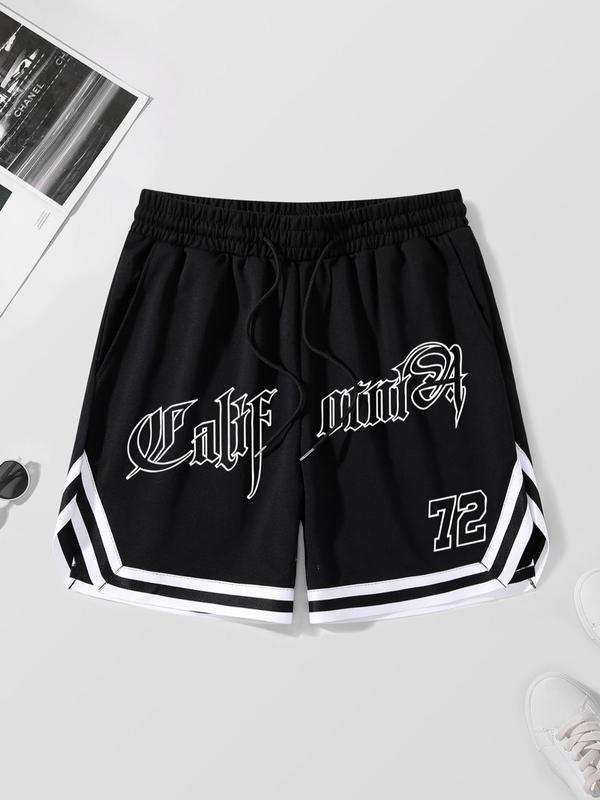 Men's Letter Print Contrast Trim Drawstring Waist Shorts, Casual Regular Fit Pocket Straight Leg Shorts for Summer, Streetwear Bottoms for Men