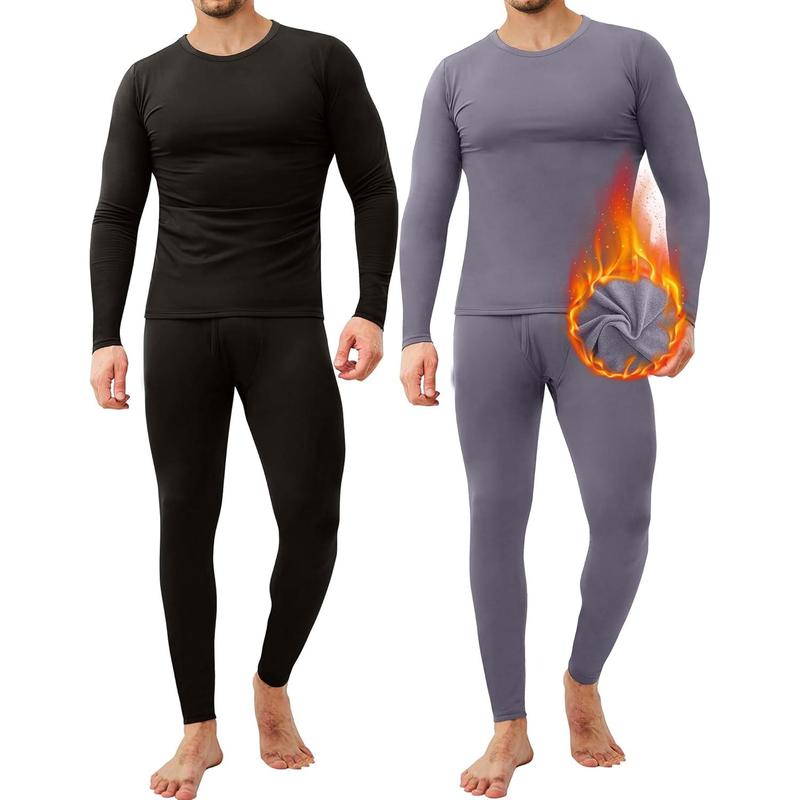 2 Pack Long Johns Thermal Underwear for Men Soft Fleece Lined Base Layer Cold Weather Set XS-4XL