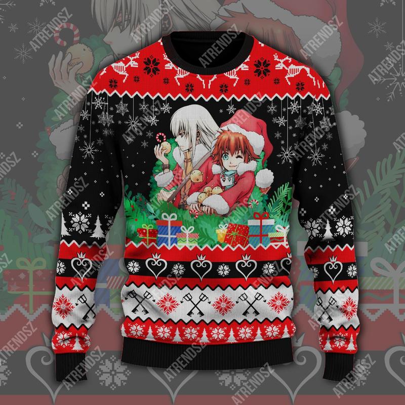 Unifinz Kingdom Hearts Sweater Sora Riku Red Christmas Suit Gifts Black Red Ugly Sweater 2023