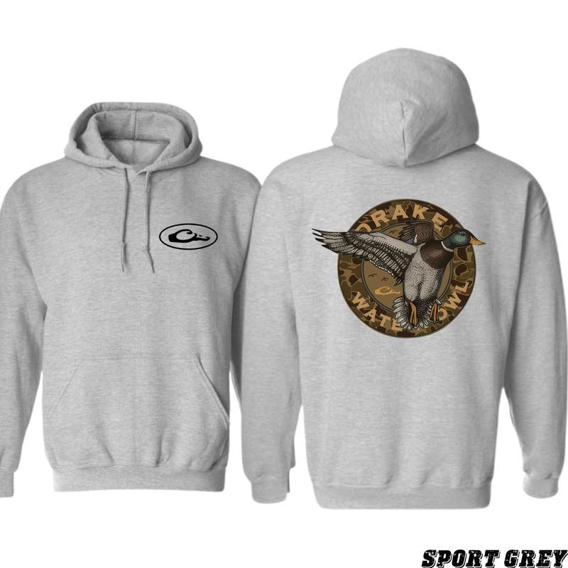 Drake Waterfowl Hoodie, Bold Flying Duck and Camo Design, Perfect for Waterfowl Hunters and Outdoor Enthusiasts, Unisex Hoodie Offering Comfort