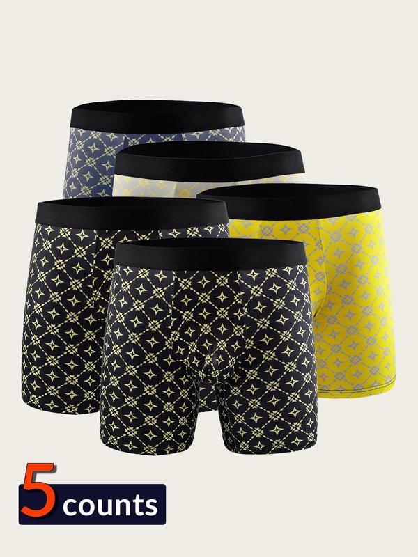 Men's All Over Print Boxer Brief, Breathable Comfy Underwear for Daily Wear, Casual Men's Underwear for All Seasons