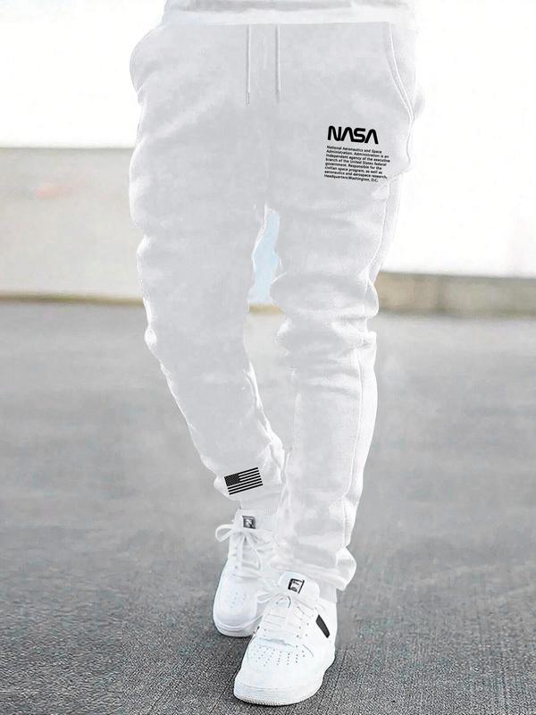 Men's Letter Print Drawstring Waist Sweatpants, Regular Fit Casual Pocket Jogger Pants for Summer, Men's Trousers for Daily Wear