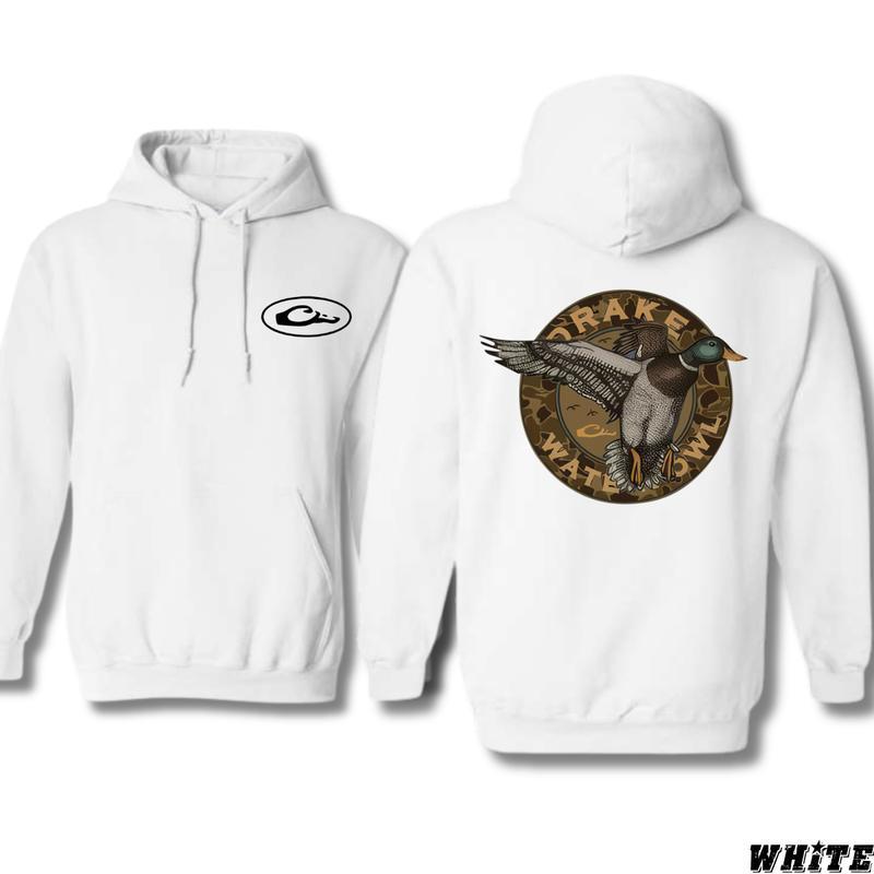 Drake Waterfowl Hoodie, Bold Flying Duck and Camo Design, Perfect for Waterfowl Hunters and Outdoor Enthusiasts, Unisex Hoodie Offering Comfort