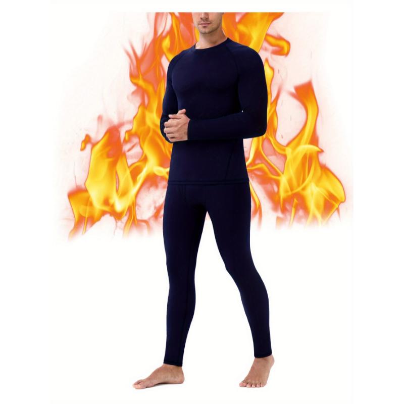 Super Warm Fleece Lined Men's Thermal Underwear, Long Johns Running Compression Base Layer Set, Solid color