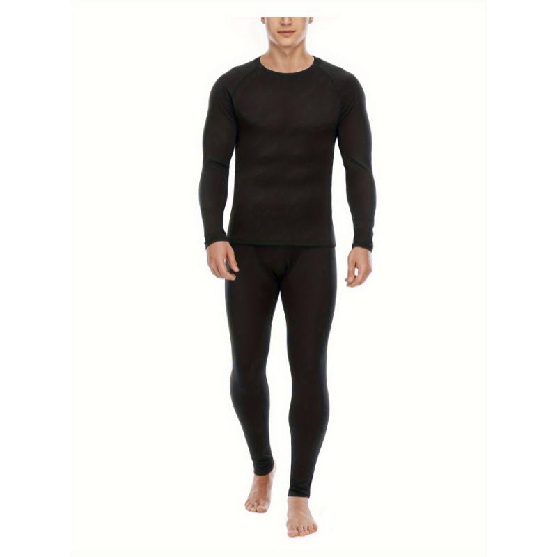 Super Warm Fleece Lined Men's Thermal Underwear, Long Johns Running Compression Base Layer Set, Solid color