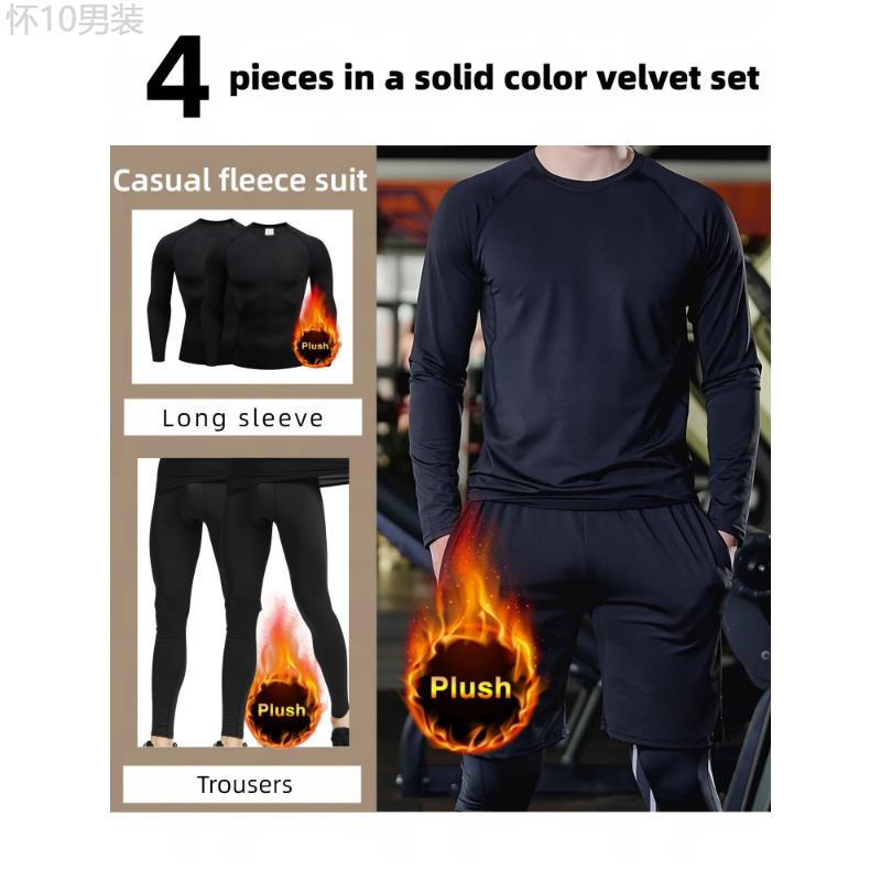 4-Pack Cozy Thermal Set - Men's Long Sleeve Shirt & Pants Base Layers for Ski-Ready Warmth and Winter Outdoor Comfort Fabric Menswear