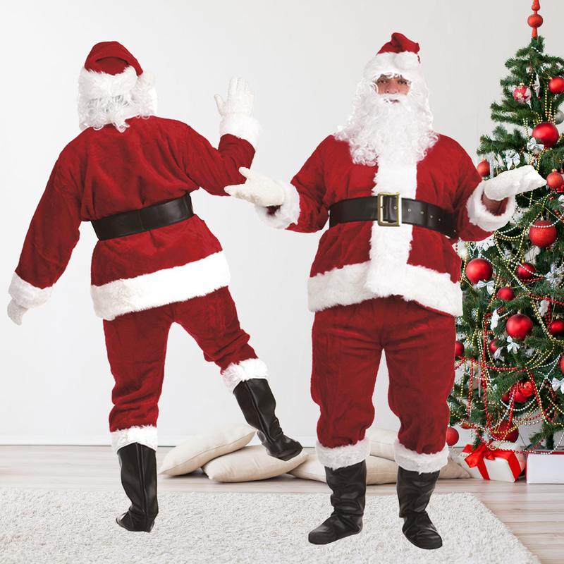 Santa Claus Costumes Santa Suit With Beards Hat Boots Christmas Santa Outfit Set for Men Adults for Party Xmas Holiday