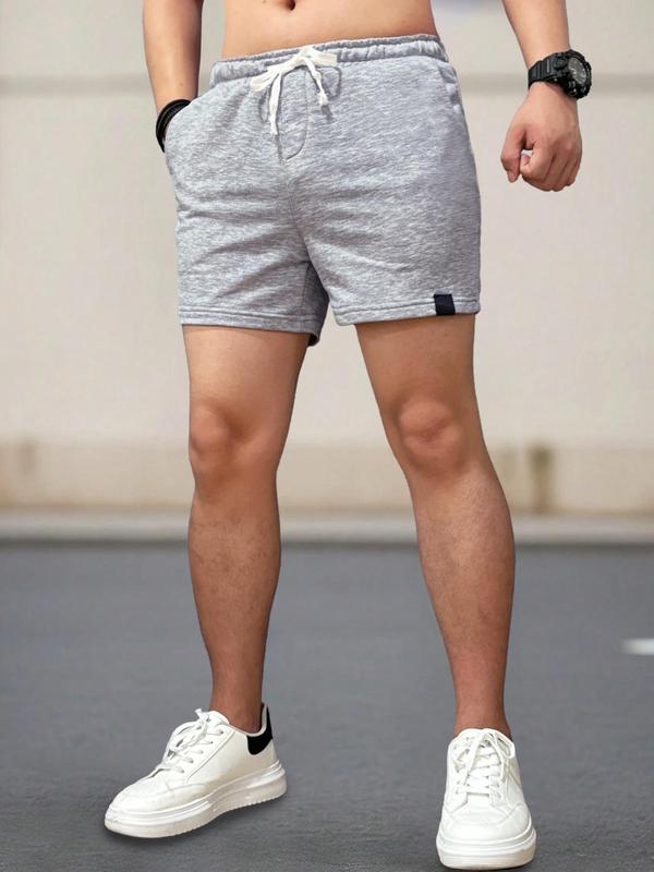 Men's Basic Regular Fit Solid Pocket Drawstring Shorts, Casual Streetwear Simple Patched Detail Elastic Waist Shorts for Summer, Fashion Men's Bottoms for Daily Wear, Menswear,  Volleyball Shorts