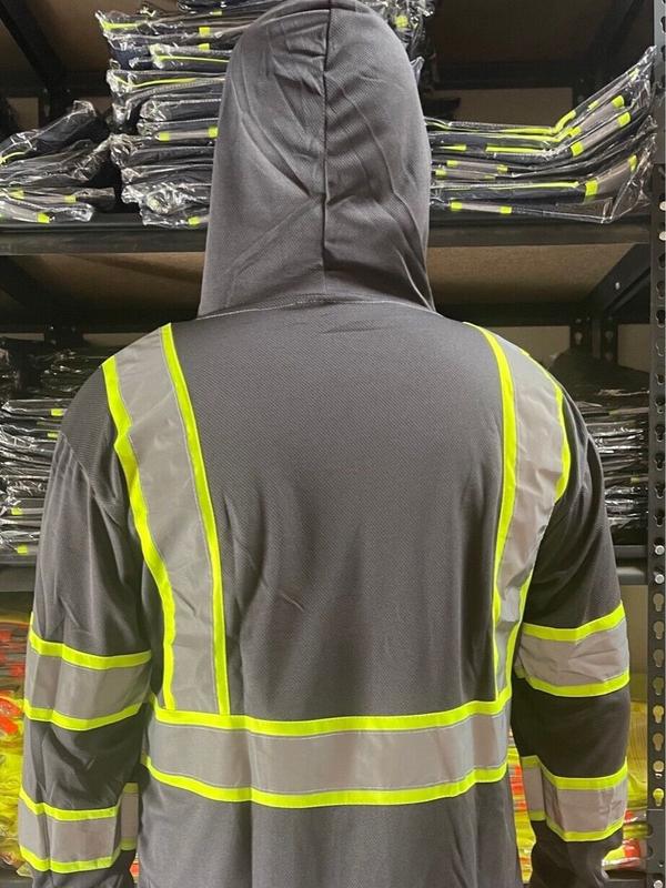 Hoodie Grey High Visibility Safety Shirt With Reflective Stripes