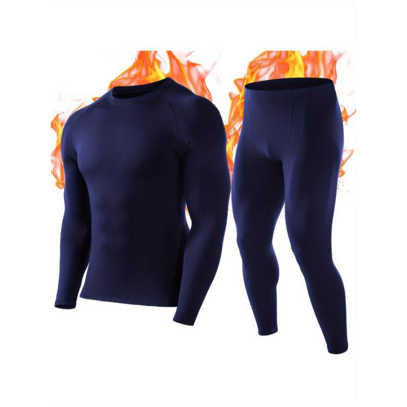 Super Warm Fleece Lined Men's Thermal Underwear, Long Johns Running Compression Base Layer Set, Solid color