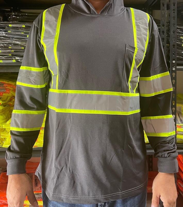 Hoodie Grey High Visibility Safety Shirt With Reflective Stripes